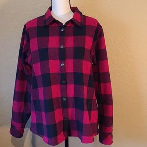 Orvis pink/navy plaid fleece lined shirt jacket